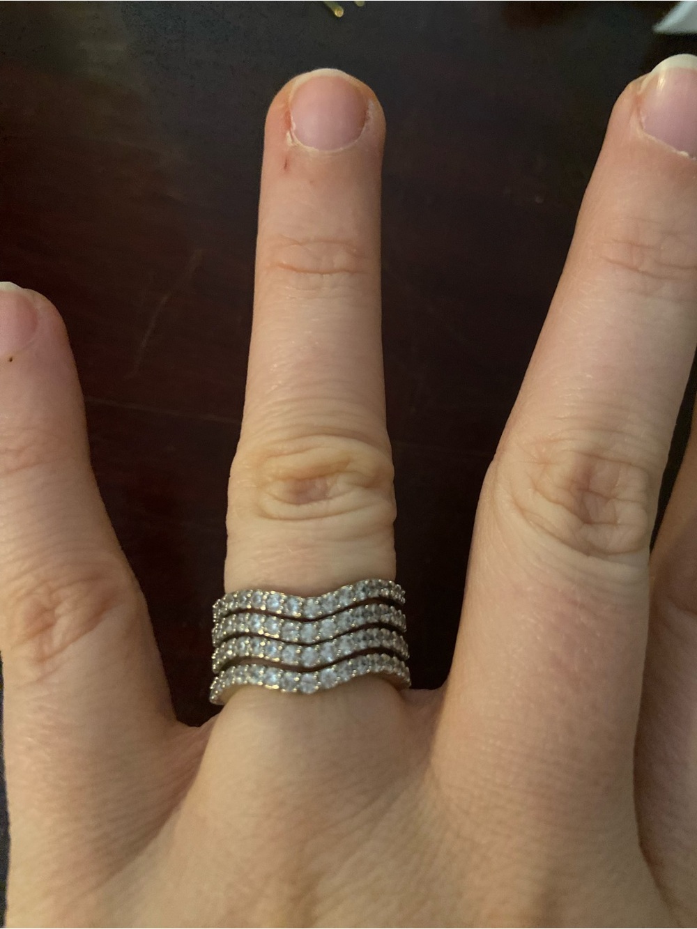Stacked Wavy Crystal Band Ring - Silver